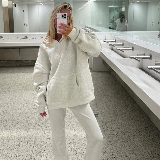 Lyserød Sløjfe Hoodie Dame - Broderet - Oversized Hættetrøje Hoodies Danmarkmode.dk