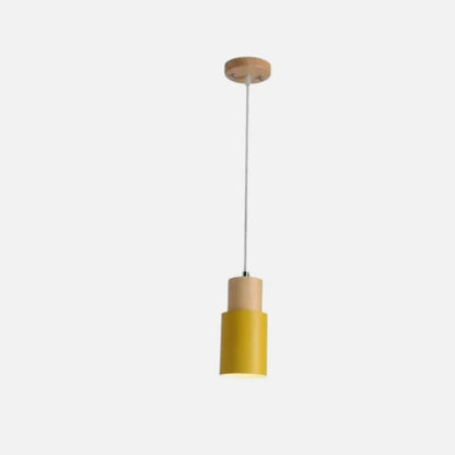 Massivt Træ Metal Cylinder Pendel Lampe - E27 - LED - Ø 10cm Ceiling Light Fixtures Danmarkmode.dk