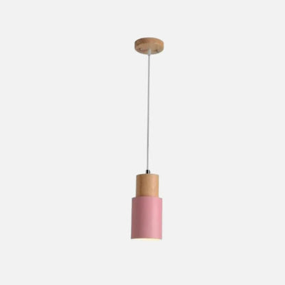 Massivt Træ Metal Cylinder Pendel Lampe - E27 - LED - Ø 10cm Ceiling Light Fixtures Danmarkmode.dk