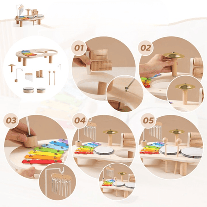 MelodyPlay – Træmusikbord til børn – Xylofon, Trommer & Bækkener – Sikkert legetøj fra 1 år Musical Toys Danmarkmode