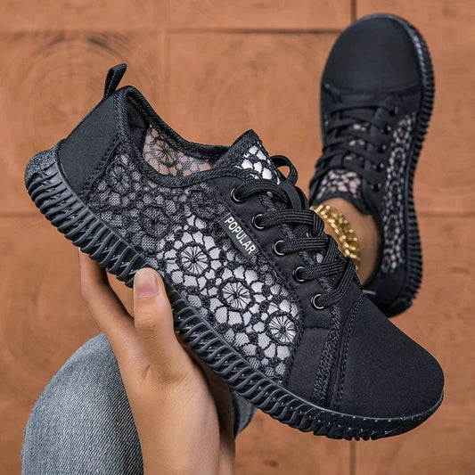 Mesh Blomstermønster Sneakers Dame - Letvægt - Åndbare - Sommersko Sneakers Danmarkmode.dk