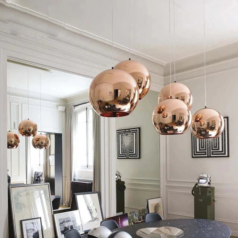 Metallisk Kugle Pendel Lampe - Glas - E27 Pære - 60W Ceiling Light Fixtures Danmarkmode.dk