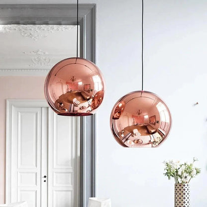 Metallisk Kugle Pendel Lampe - Glas - E27 Pære - 60W Ceiling Light Fixtures Danmarkmode.dk