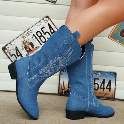 Midt på Læggen Cowboystøvler Dame - Slip On - Læderstøvler - Western Boots Danmarkmode.dk