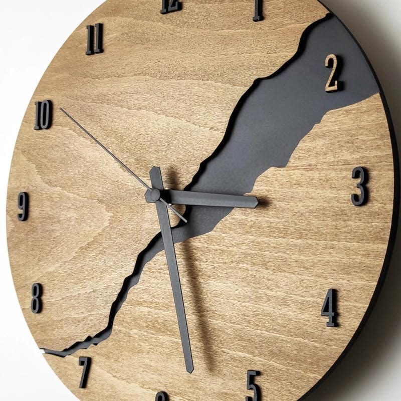 Minimalistisk Crack Vægur i Træ - Lydløst Vægur - Vægur med Tal - 30 cm Wall Clock Danmarkmode.dk