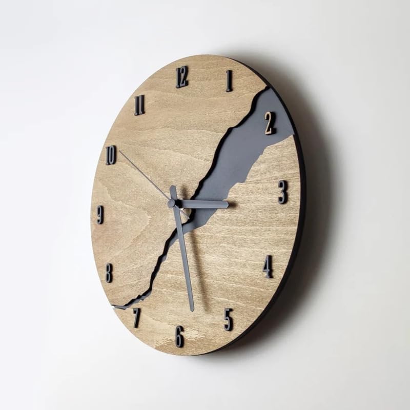 Minimalistisk Crack Vægur i Træ - Lydløst Vægur - Vægur med Tal - 30 cm Wall Clock Danmarkmode.dk