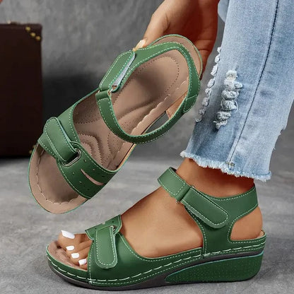 Ortopædisk Kile Sandaler Dame - Perforeret - Velcrobånd - Sandaler 2025 Sandals Danmarkmode.dk