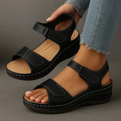 Ortopædisk Kile Sandaler Dame - Perforeret - Velcrobånd - Sandaler 2025 Sandals Danmarkmode.dk