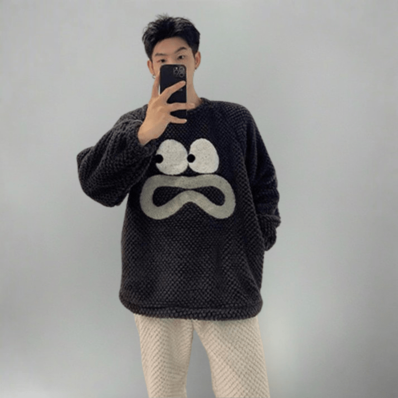 Oversized Monster Fløjl Couple Pyjamas Sæt- Nattøj - Matchende Sæt - Flannel Pajamas Danmarkmode.dk
