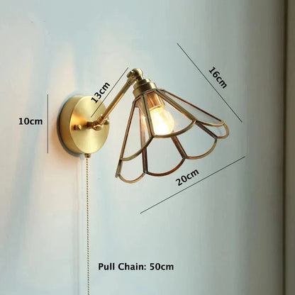 Pull Chain Blomsterglas Væglampe - Vintage - Messing - LED Lys Wall Light Fixtures Danmarkmode.dk