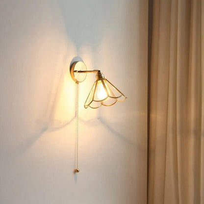 Pull Chain Blomsterglas Væglampe - Vintage - Messing - LED Lys Wall Light Fixtures Danmarkmode.dk