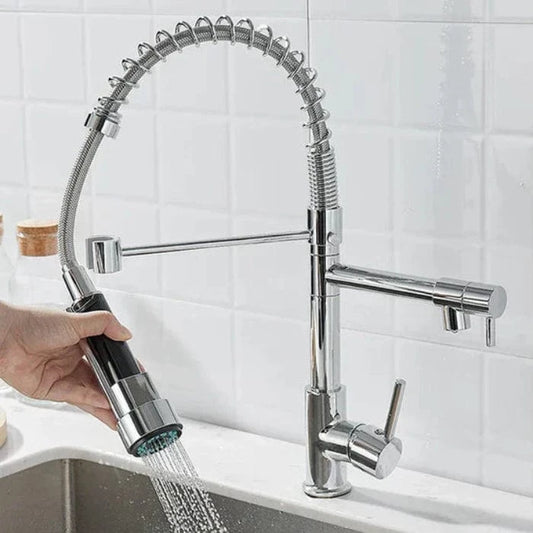 Pull Down Dobbelt Udløb Køkkenarmatur - 360 Grader - Industriel - Fleksibel Kitchen Sink Faucets Danmarkmode.dk
