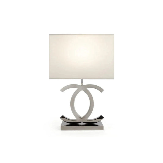 Rektangulær Skærm Dobbelt C Bordlampe - LED Pære - Rustfrit Stål - Stof Table Lamp Danmarkmode.dk
