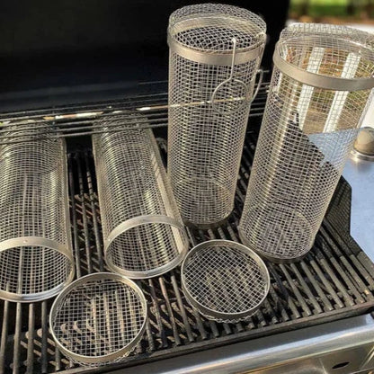 Rullende Grillkurv - Rustfrit Stål - Bærbar - Cylinder - Udendørs Outdoor Grill Baskets Danmarkmode.dk