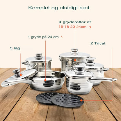 Rustfrit Stål Cookwear Sæt - Holdbar - Moderne - 12 dele Cookware Sets Danmarkmode.dk
