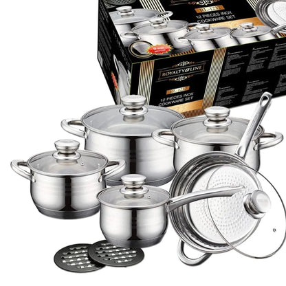 Rustfrit Stål Cookwear Sæt - Holdbar - Moderne - 12 dele Cookware Sets Danmarkmode.dk