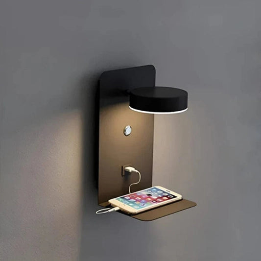 Sengelampe med Integreret Telefonholder og Oplader - Natlampe - Dæmpbar - LED Wall Light Fixtures Danmarkmode.dk