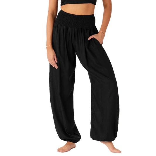 Sort Haremsbukser Dame - Høj Talje - Boho - Baggy Bukser - Yoga Pants Danmarkmode.dk