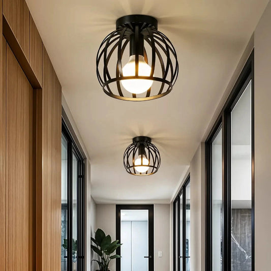 Sorte Vintage Bur af Metal Lampeskærm - Loftslampe - Industriel - Jern Ceiling Light Fixtures Danmarkmode.dk
