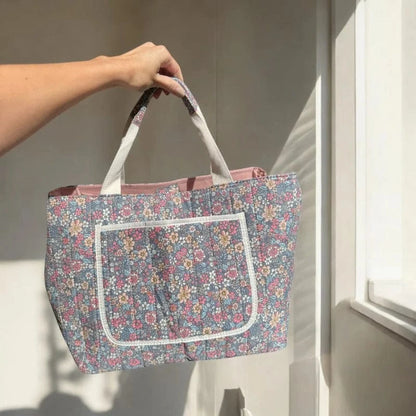 Stor Kapacitet Blomster Tote Bag - Skuldertaske - Pusletaske - Quiltet Tote Bags Danmarkmode.dk
