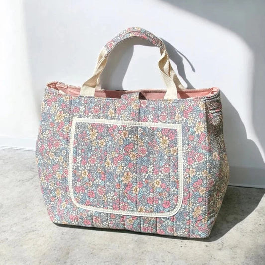 Stor Kapacitet Blomster Tote Bag - Skuldertaske - Pusletaske - Quiltet Tote Bags Danmarkmode.dk
