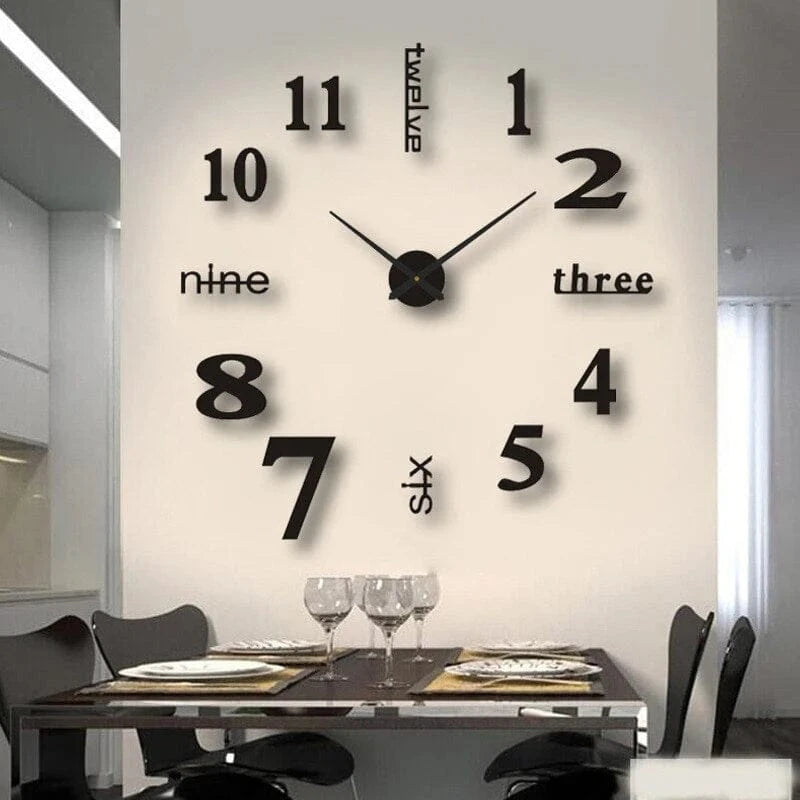 Stor Vægur med Tal - Rammeløs 3D DIY Vægur Wall Clock Danmarkmode.dk