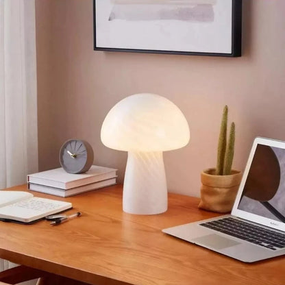 Stribet Mushroom Glas Bordlampe - Glossy - USB Port - Moderne Table Lamp Danmarkmode.dk