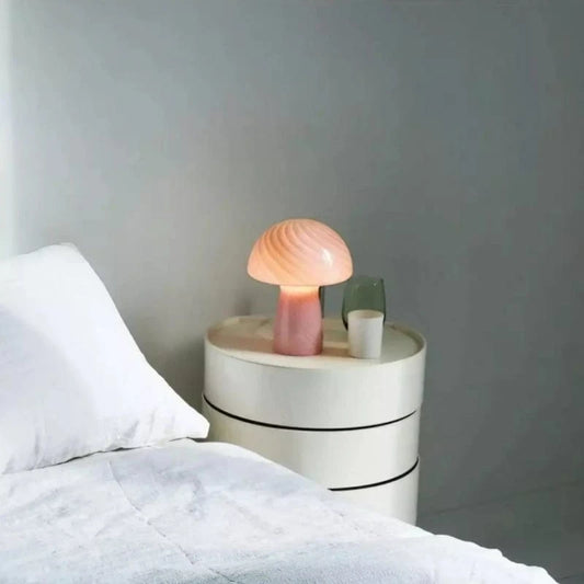 Stribet Mushroom Glas Bordlampe - Glossy - USB Port - Moderne Table Lamp Danmarkmode.dk