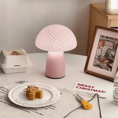 Stribet Mushroom Glas Bordlampe - Glossy - USB Port - Moderne Table Lamp Danmarkmode.dk