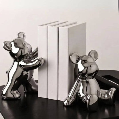 To Dele Keramik Teddy Bear Bookends - Dyrefigurer - Ornaments - Kraftig Bookends Danmarkmode.dk
