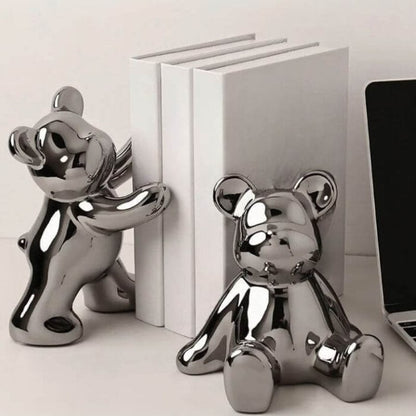 To Dele Keramik Teddy Bear Bookends - Dyrefigurer - Ornaments - Kraftig Bookends Danmarkmode.dk