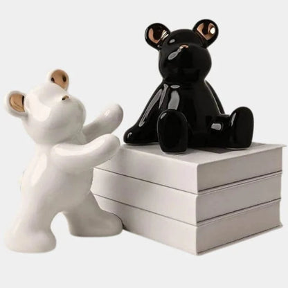 To Dele Keramik Teddy Bear Bookends - Dyrefigurer - Ornaments - Kraftig Bookends Danmarkmode.dk