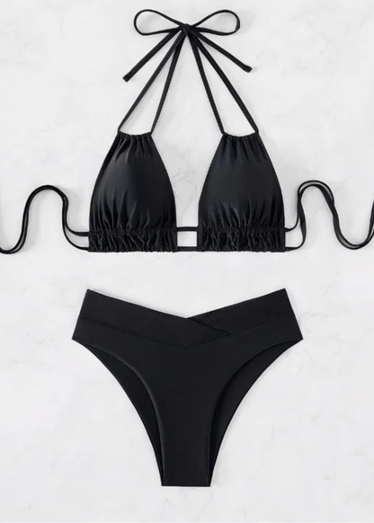 Todelt Højt Skåret Halter Badedragt - Udhulet - Strandtøj Bikinis Danmarkmode.dk