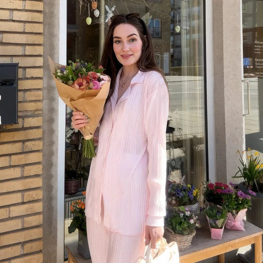 Todelt Plisse Bukser og Top Matchende Sæt - Oversized - Behagelig - Sommersæt Outfit Sets Danmarkmode.dk