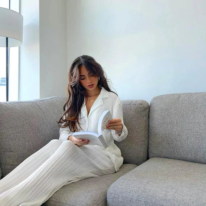 Todelt Plisse Bukser og Top Matchende Sæt - Oversized - Behagelig - Sommersæt Outfit Sets Danmarkmode.dk