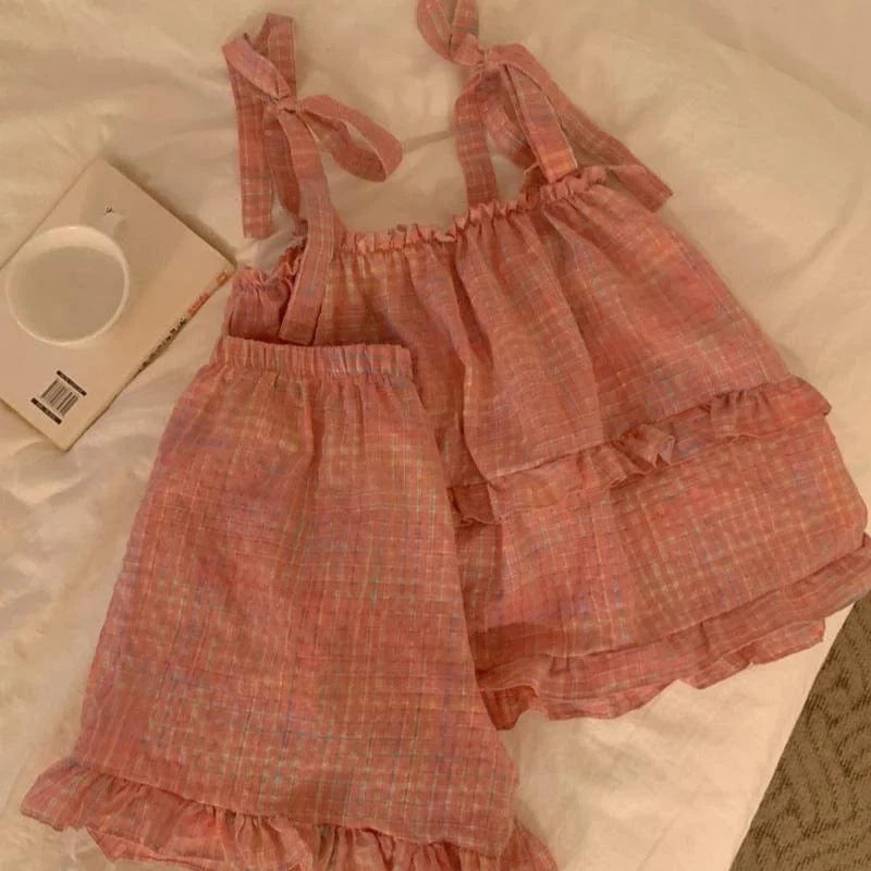 Todelt Ternet Pyjamas Sæt Dame - Loungewear - Matchende Sæt - Bomuld Pajamas Danmarkmode.dk