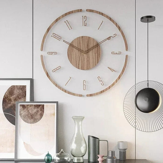 Transparent Acrylic Vægur af Træ - Lydløst Vægur - Vægur med Tal - 35 cm Wall Clock Danmarkmode.dk