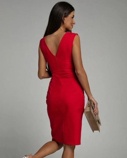V-hals Ærmeløs Festkjole Dame - Midi Kjole - Bodycon - Høj Talje - Slids Midi Dresses Danmarkmode.dk