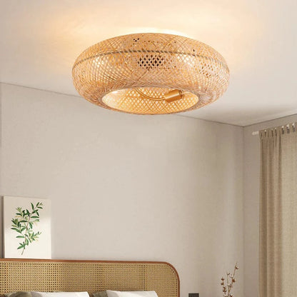 Vævet Bambus Loftventilator med Lys - Boho Style - Moderne - ABS Ventilatorblad Ceiling Fans Danmarkmode.dk