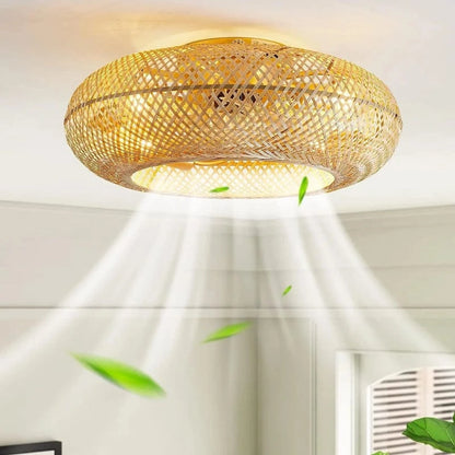 Vævet Bambus Loftventilator med Lys - Boho Style - Moderne - ABS Ventilatorblad Ceiling Fans Danmarkmode.dk
