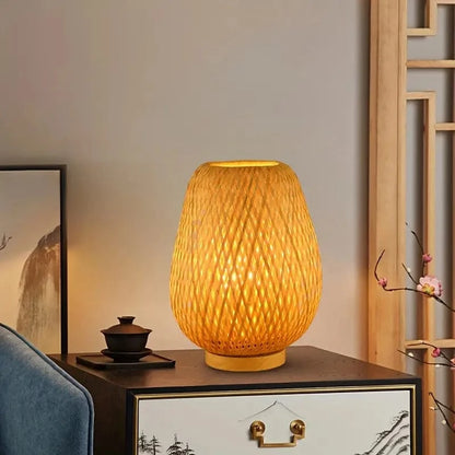 Vævet Bambus Sengebord LED Natlampe - Genopladelig Lampe - Dæmpbar Bedside Lamps Danmarkmode.dk