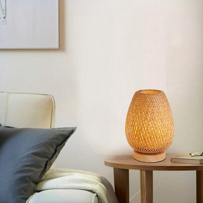 Vævet Bambus Sengebord LED Natlampe - Genopladelig Lampe - Dæmpbar Bedside Lamps Danmarkmode.dk