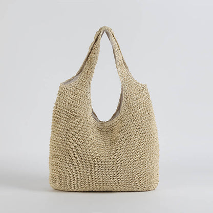 Vævet Strå Sommer Strandtaske - Tote Bag - Boho - Lynlåsposer Tote Bags Danmarkmode.dk