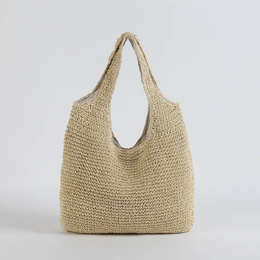 Vævet Strå Sommer Strandtaske - Tote Bag - Boho - Lynlåsposer Tote Bags Danmarkmode.dk