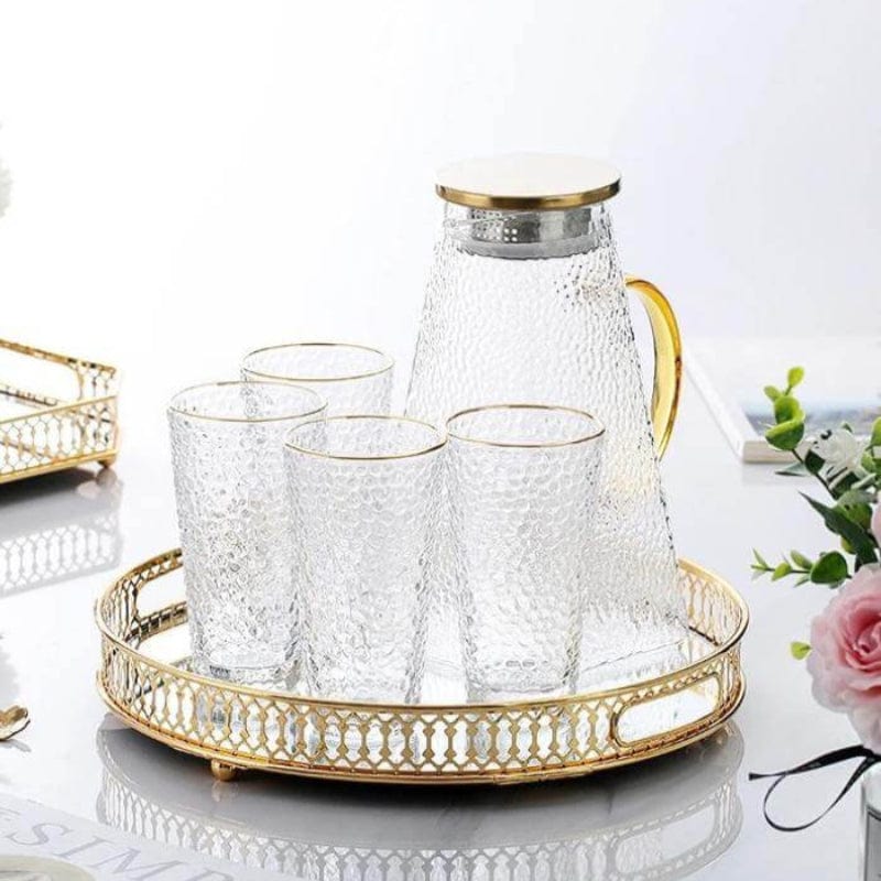 Vintage Guld Spejlvendt Serveringsbakke - Rund - Metal - Boligtilbehør Decorative Trays Danmarkmode.dk