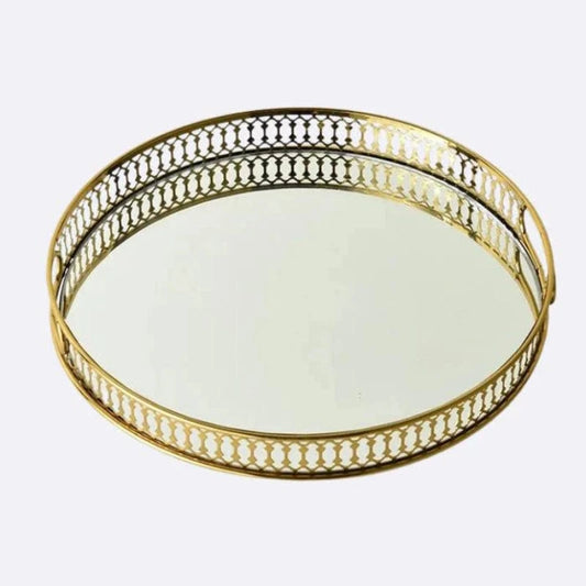 Vintage Guld Spejlvendt Serveringsbakke - Rund - Metal - Boligtilbehør Decorative Trays Danmarkmode.dk