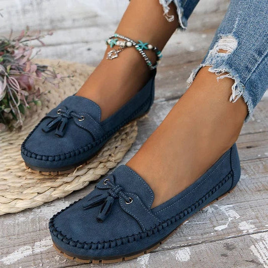 Vintage Kvastsløjfe Loafers Kvinder - Ortopædisk - Ruskind - Flade Sko Loafers Danmarkmode.dk