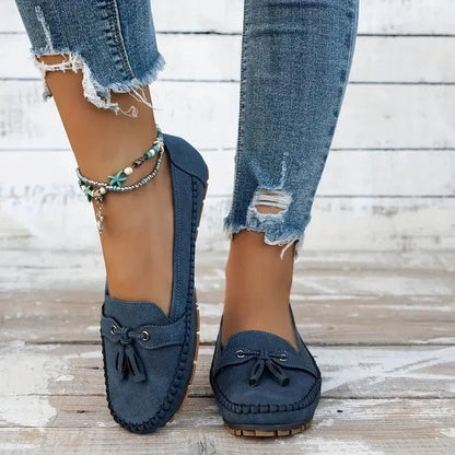 Vintage Kvastsløjfe Loafers Kvinder - Ortopædisk - Ruskind - Flade Sko Loafers Danmarkmode.dk