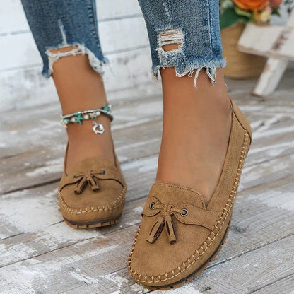 Vintage Kvastsløjfe Loafers Kvinder - Ortopædisk - Ruskind - Flade Sko Loafers Danmarkmode.dk