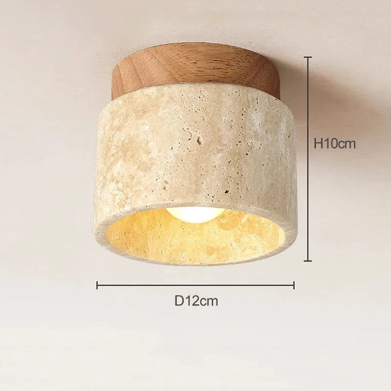 Wabi Sabi Travertine Loftlampe - Træ - Rund - Japandi Ceiling Light Fixtures Danmarkmode.dk